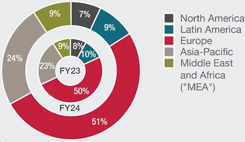 Datatec Group revenue percentage contribution by geography